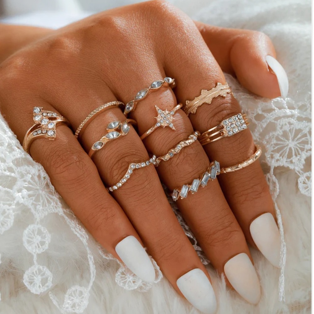 Diamond Rhinestone Decor Ring Set of 11